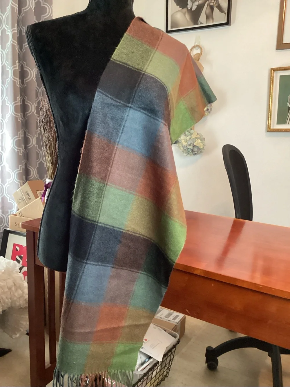 Vintage 100% Cashmere Plaid Scarf.
